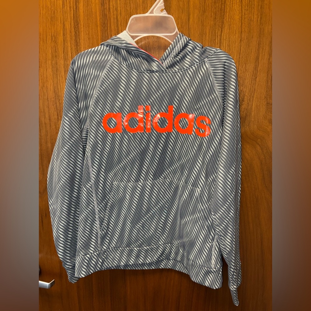 Adidas Striped Hoodie with Red Logo